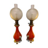 Pair of electrified nineteenth century kerosene lamp