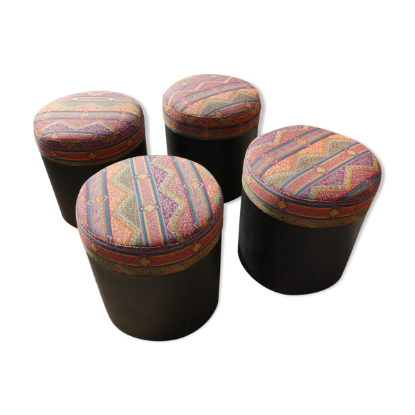 Lot de 4 poufs ronds vintage imprimés Aztèque