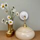 Vintage angled wall lamp with pale yellow opaline shade