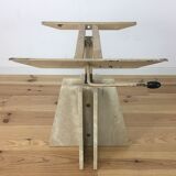 Travertine coffee table goes up and down to jack