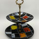 Vintage ceramic and brass cake display 1950s