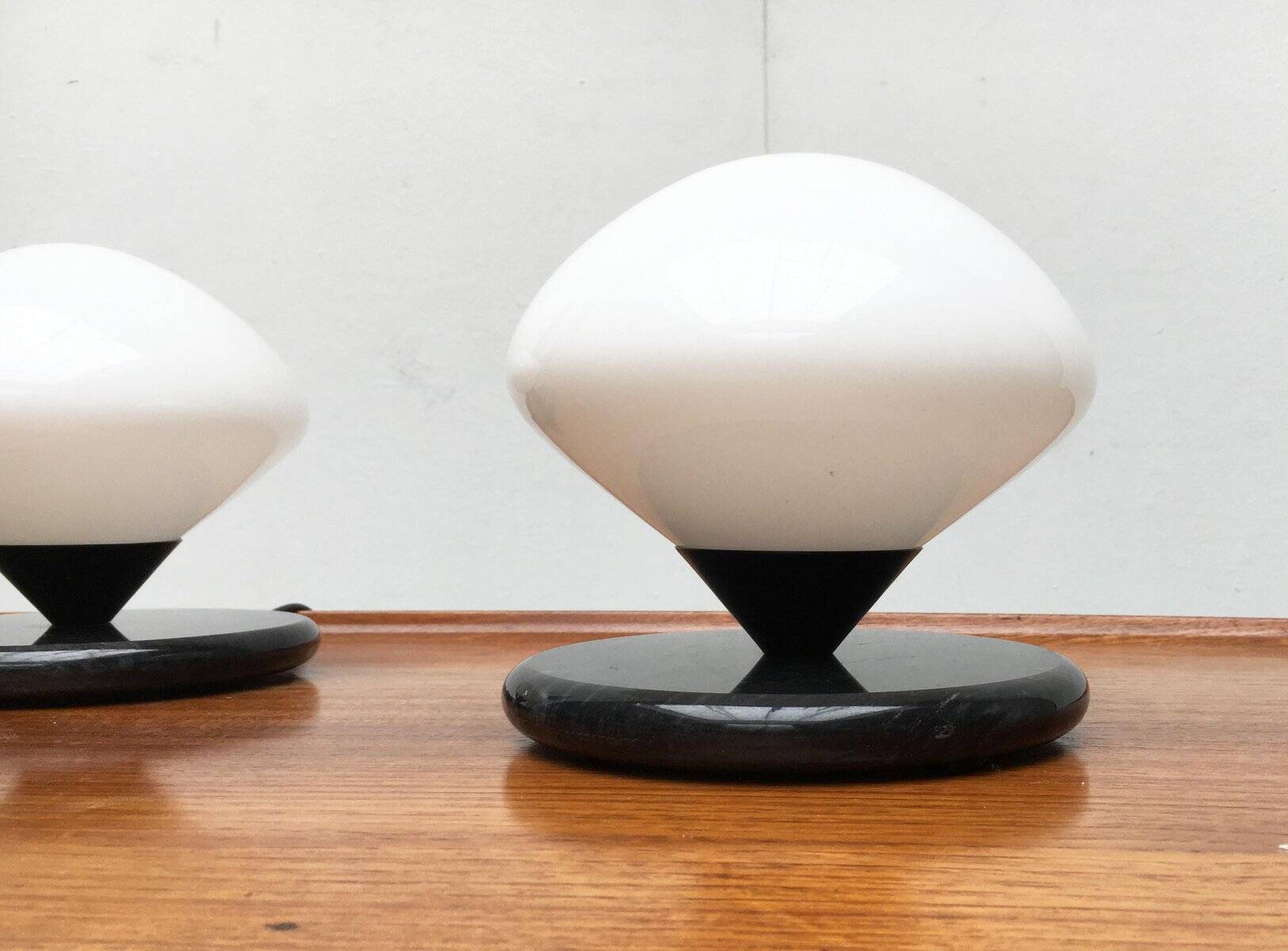 Vintage Swiss marble and glass table lamps by Optelma, set of 2.