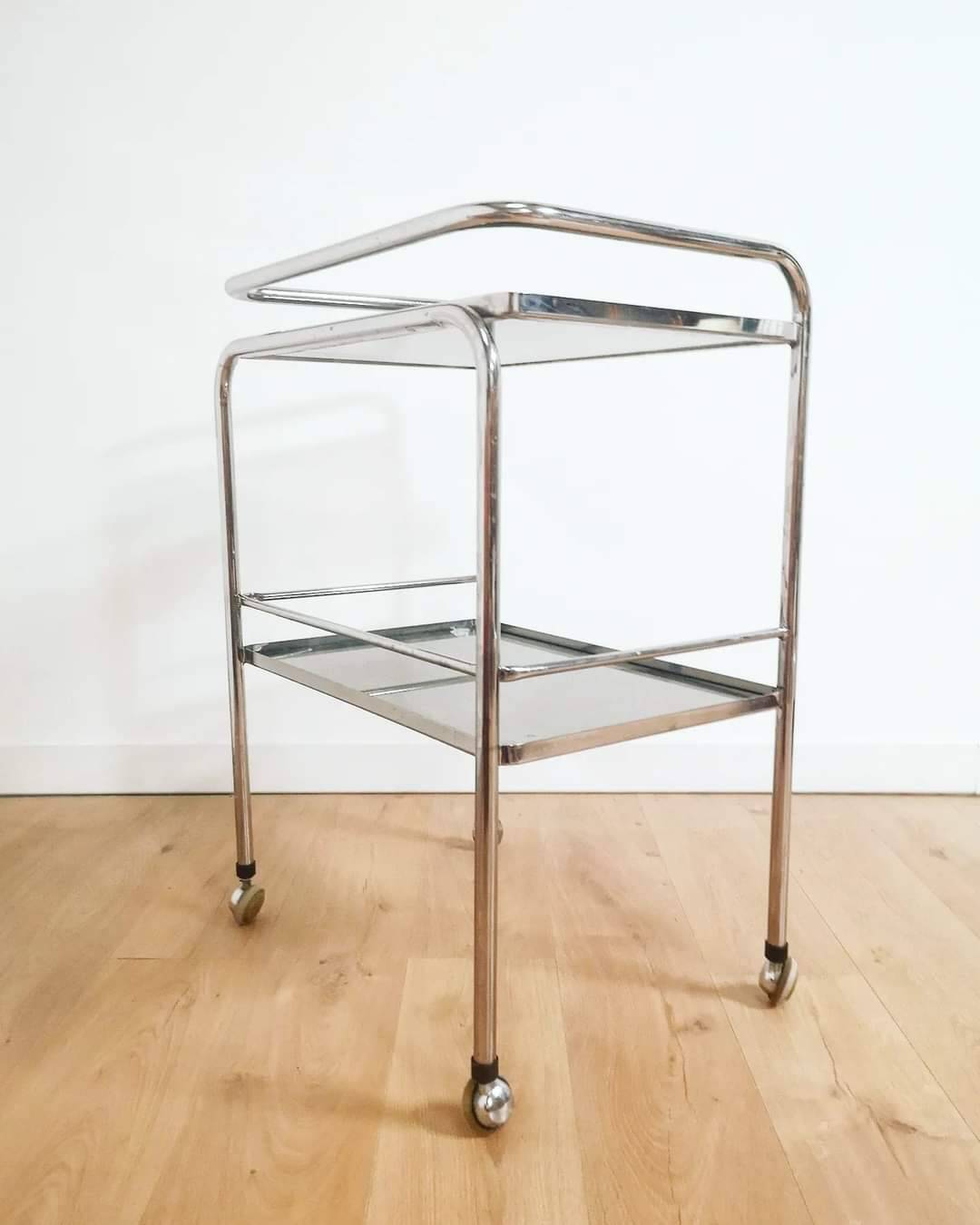 70s serving tray in aluminum and smoked glasses