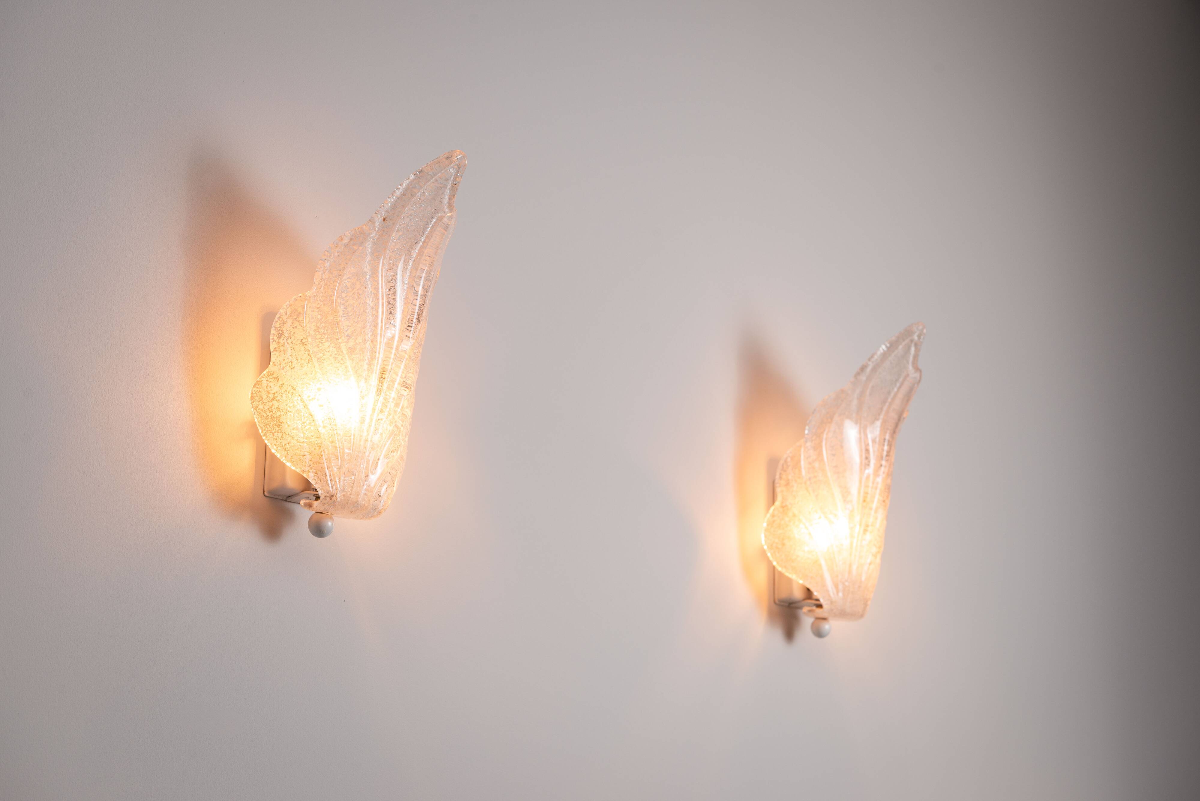 Pair of vintage glass leaf wall lamps