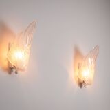 Pair of vintage glass leaf wall lamps