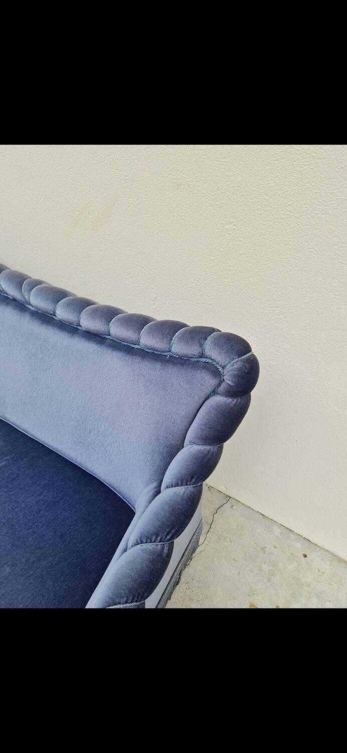 Napoleon III period blue velvet toad sofa