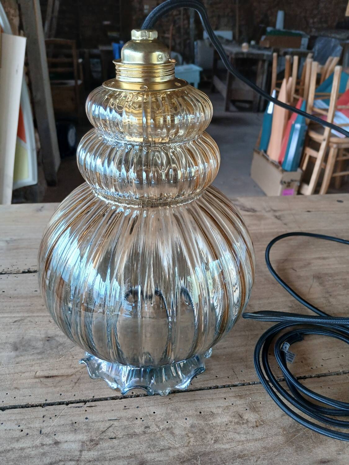 Suspension vintage en verre