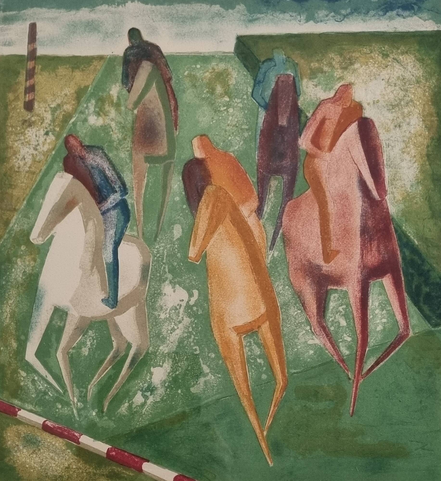 Wolf Reuther Lithograph Signed 160/300 The Horse Race, 40 x 50 cm