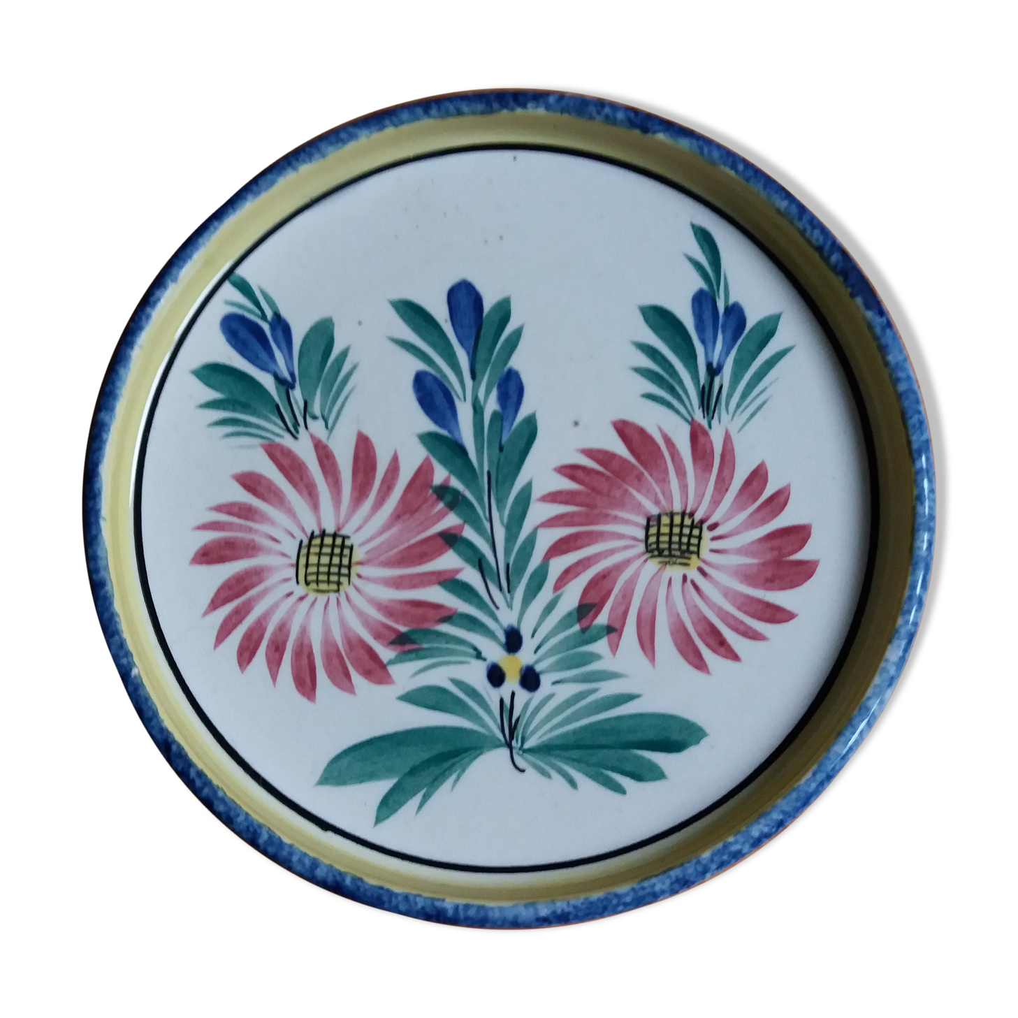 Saucer cup ramekin HB Quimper ceramic signed PF and numbered