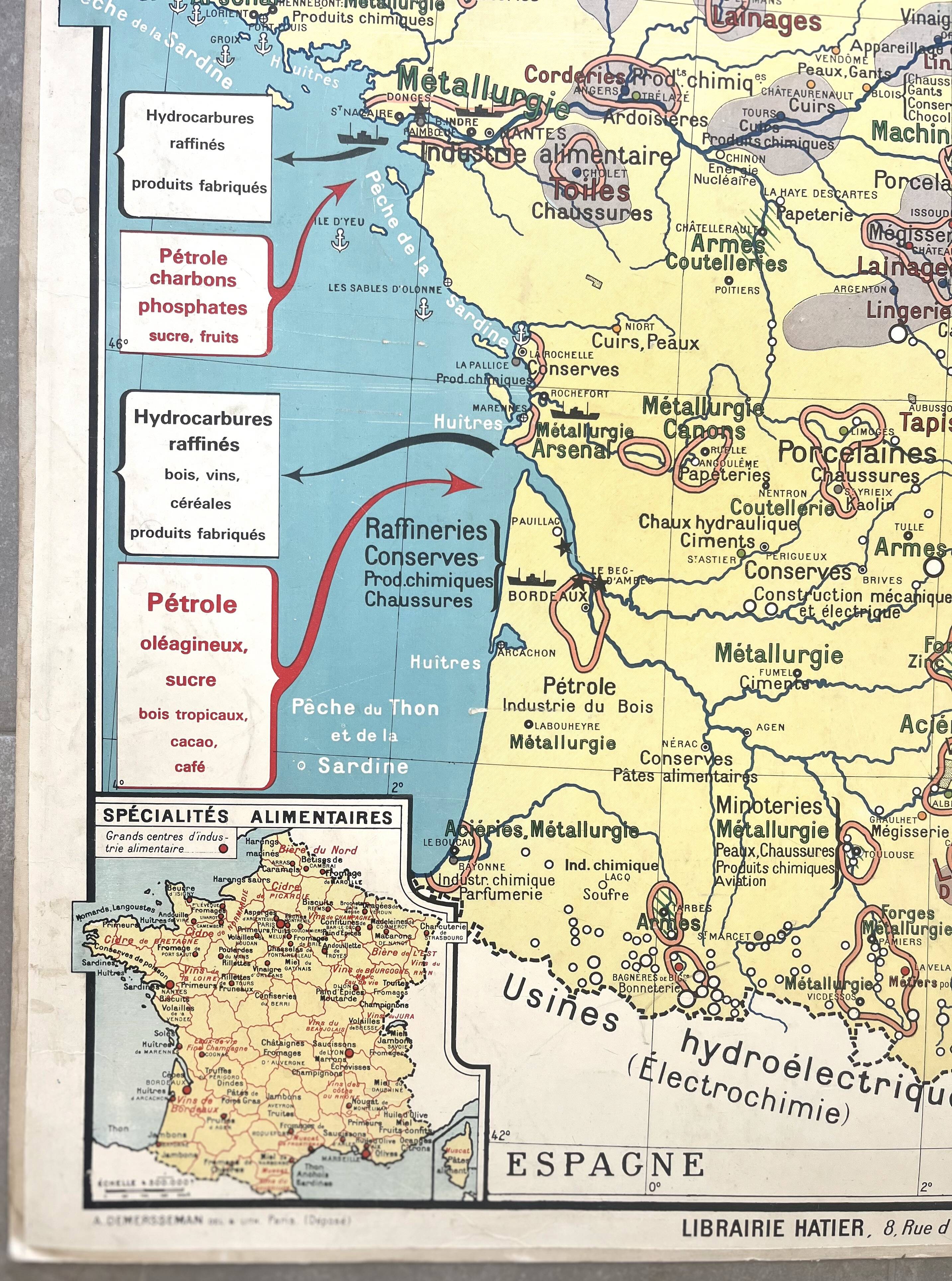 Old school map Hatier Brunhes 32, 1940 - Mineral France