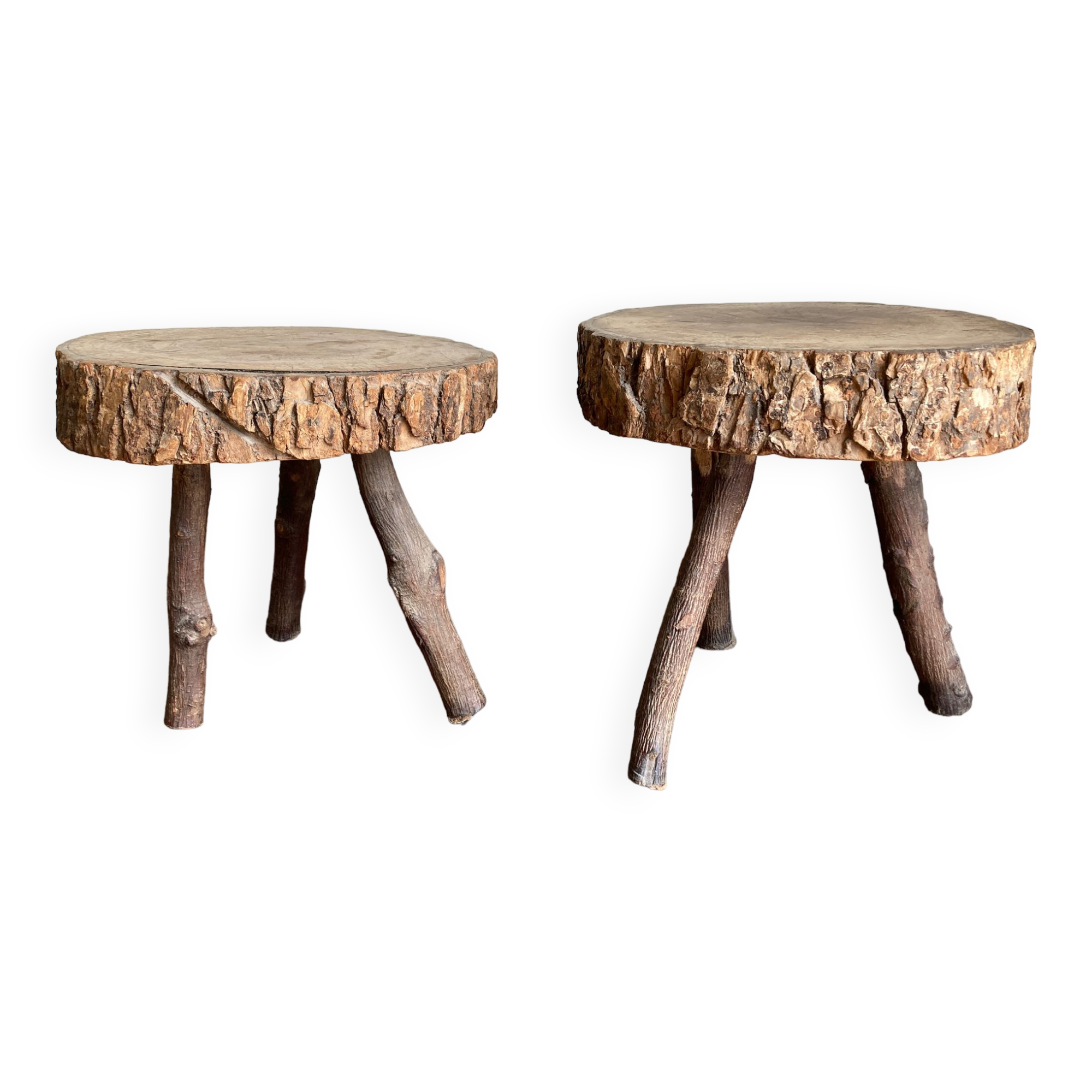 Pair of mountain coffee tables made of logs 1970