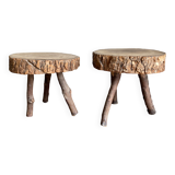 Pair of mountain coffee tables made of logs 1970