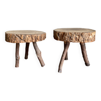 Pair of mountain coffee tables made of logs 1970