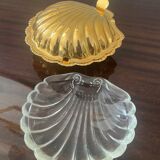 Vintage shell butter dish in gold metal