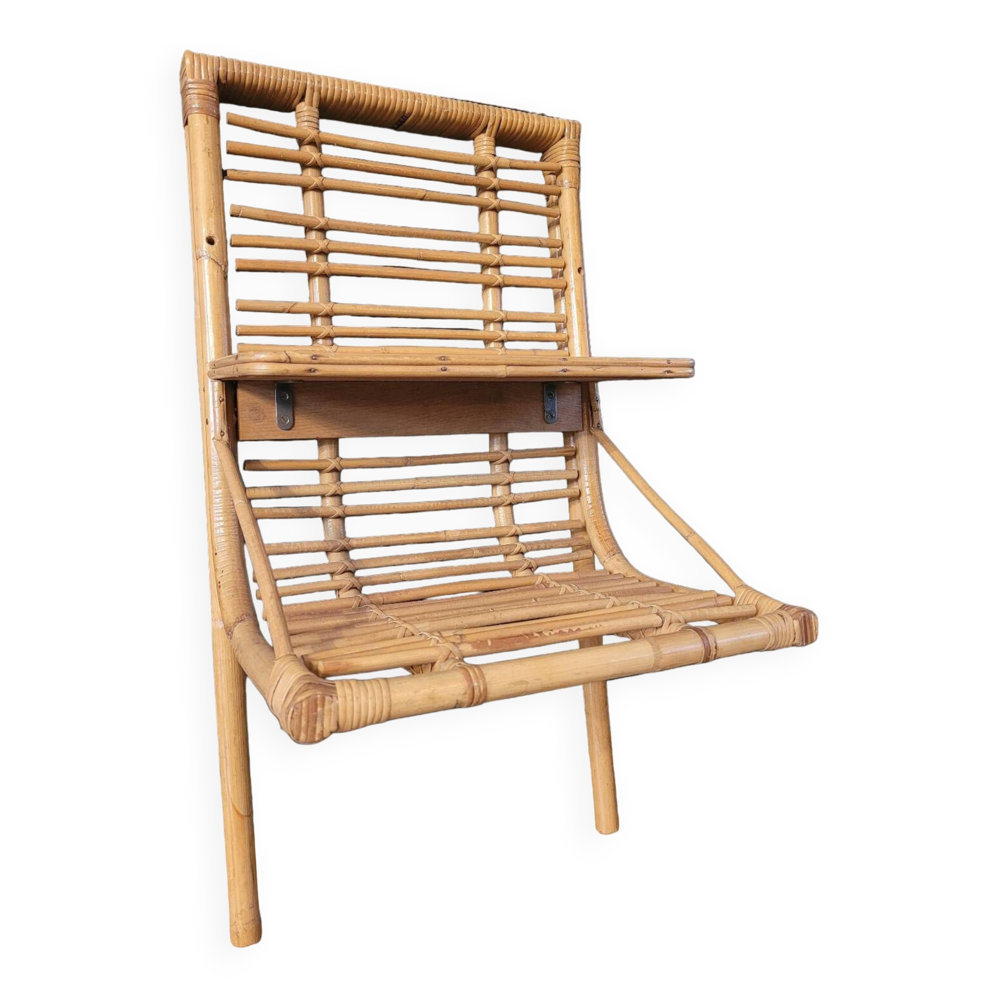 Vintage bamboo and rattan wall shelf