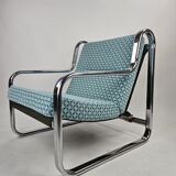 Set of 2 Italian chairs in chrome frame and completely reupholstered