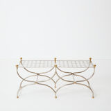 Brass jacquard steel curule bench from Maison Jansen circa 1960