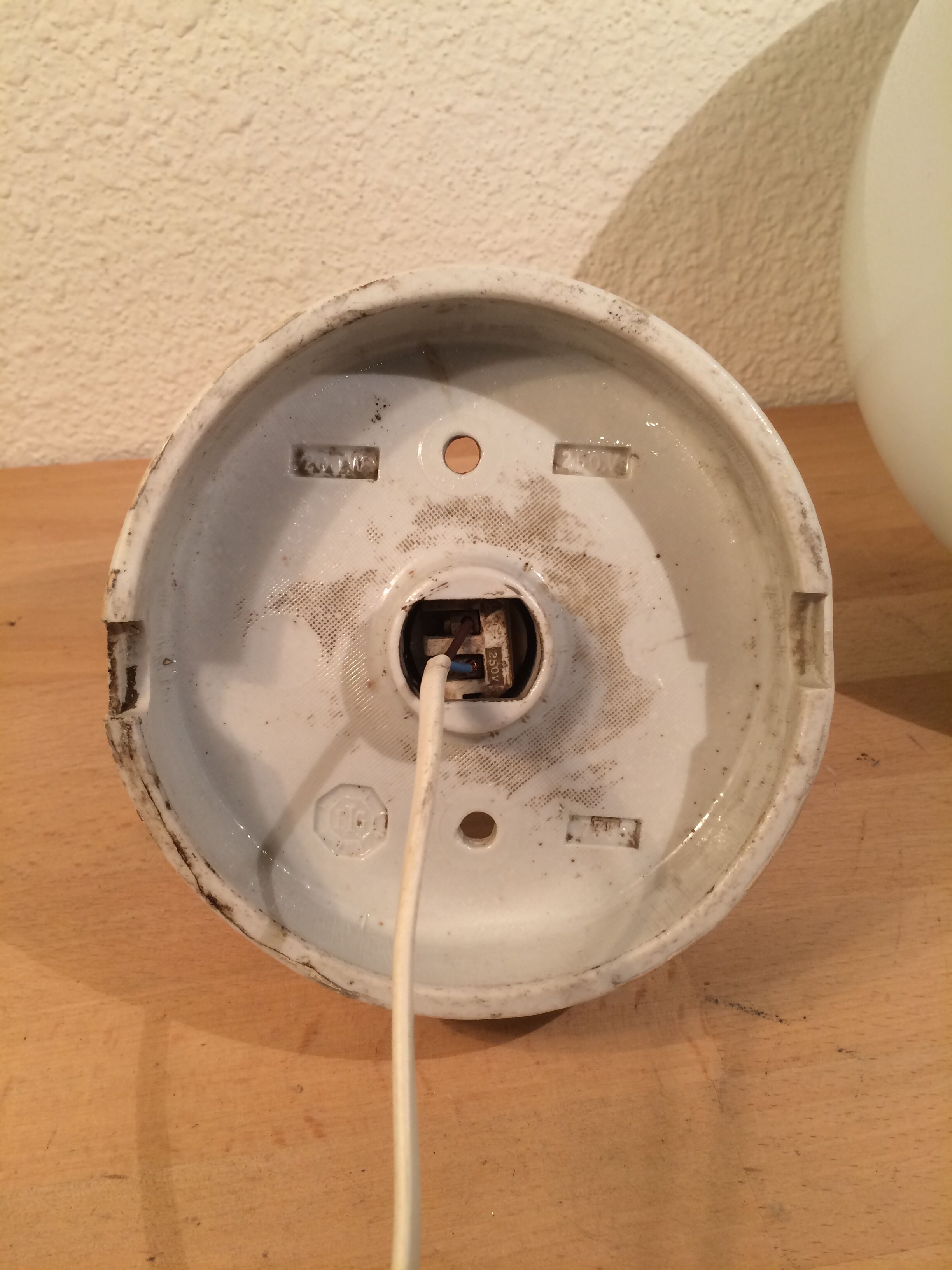 Globe lamp, ceramic and opaline, wall lamp or ceiling lamp