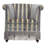 1960s, Danish lounge chair, blue/beige furniture velour, beech wood legs.