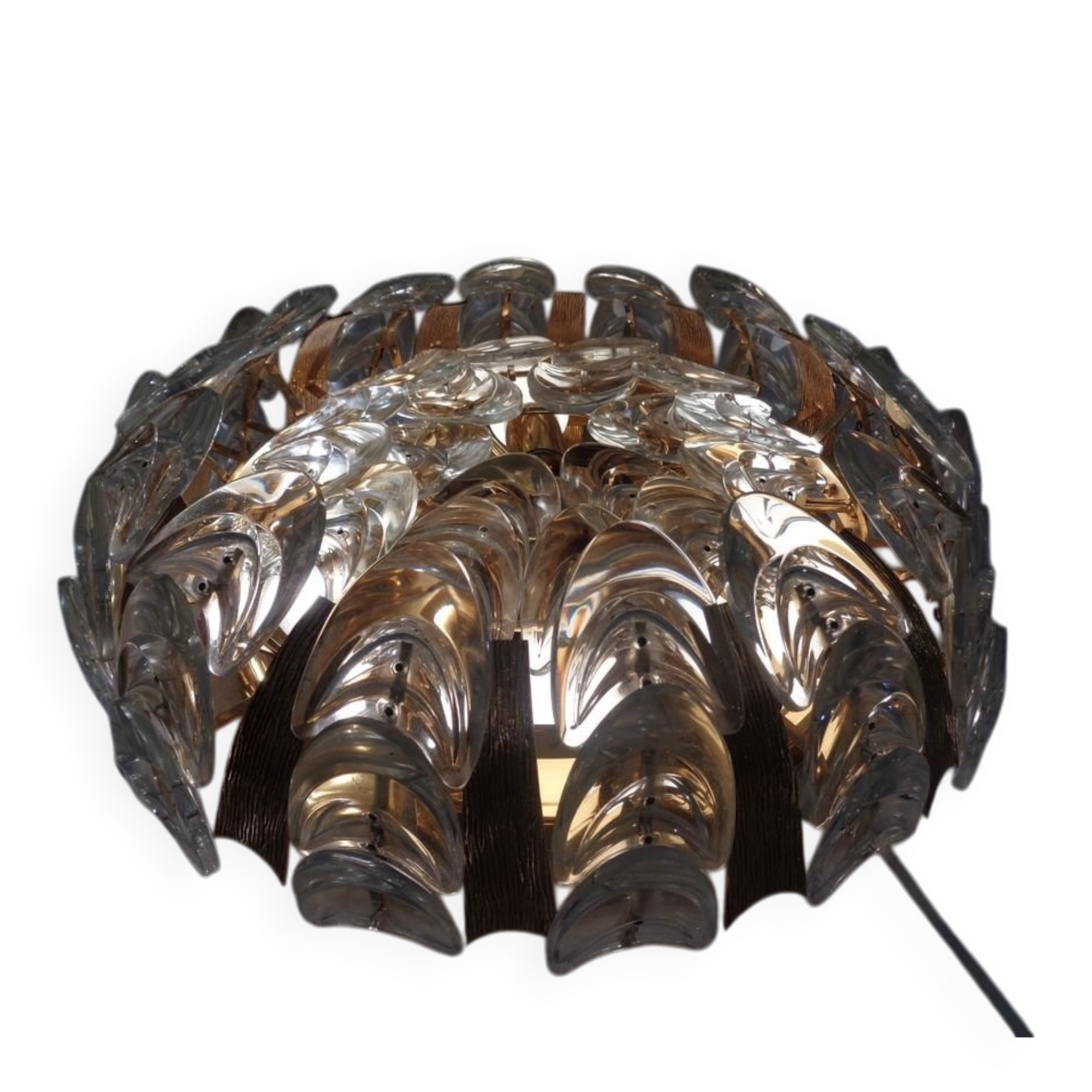 Large gilded brass and crystal glass ceiling lamp by Ernst Palme for Palwa, 1960s
