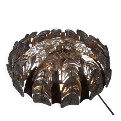 Large Gilded Brass and Crystal Glass Ceiling Lamp by Ernst Palme for Palwa, 1960s