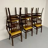 Lot de 6 chaises bistrot fauteuils en bois et simili jaune vintage année 80