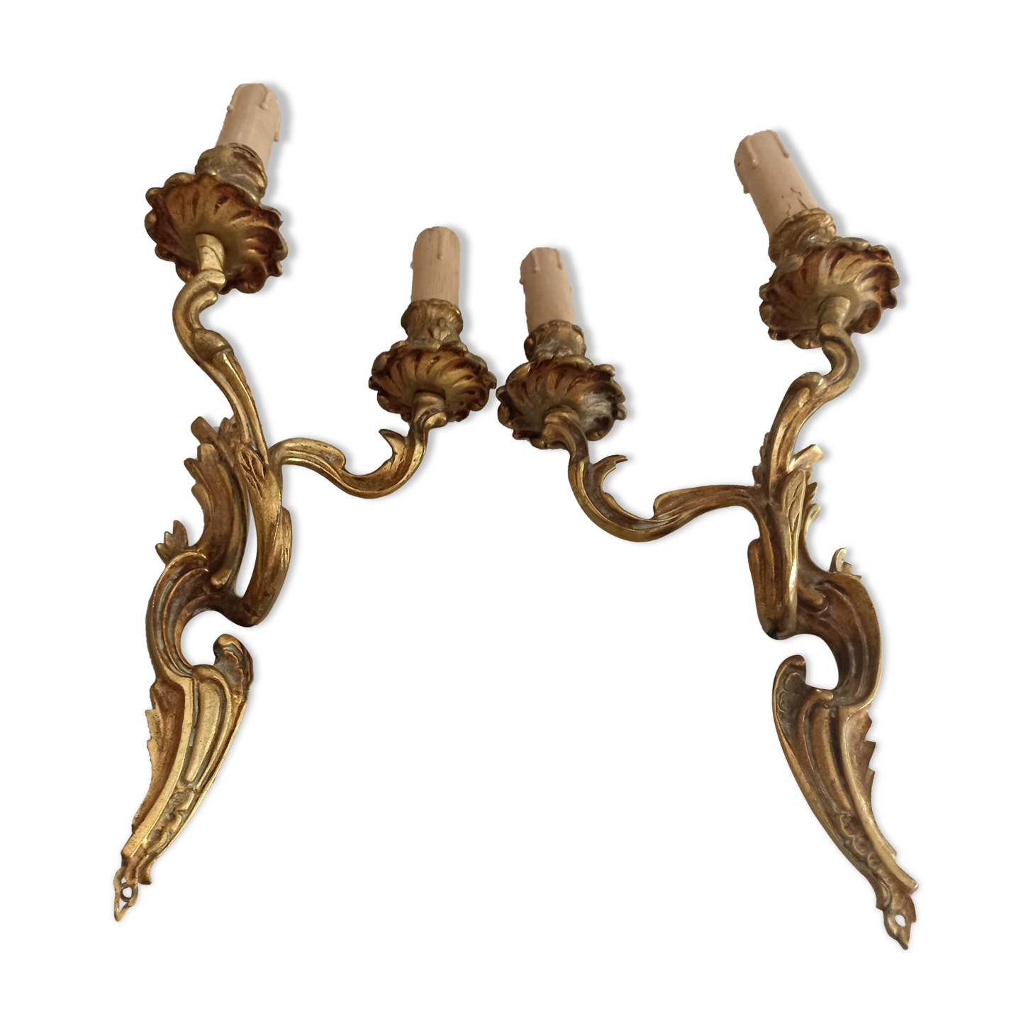 Brass candlestick wall lamps