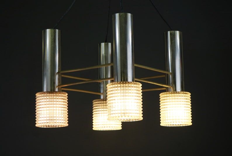 1960s chrome and glass chandelier
