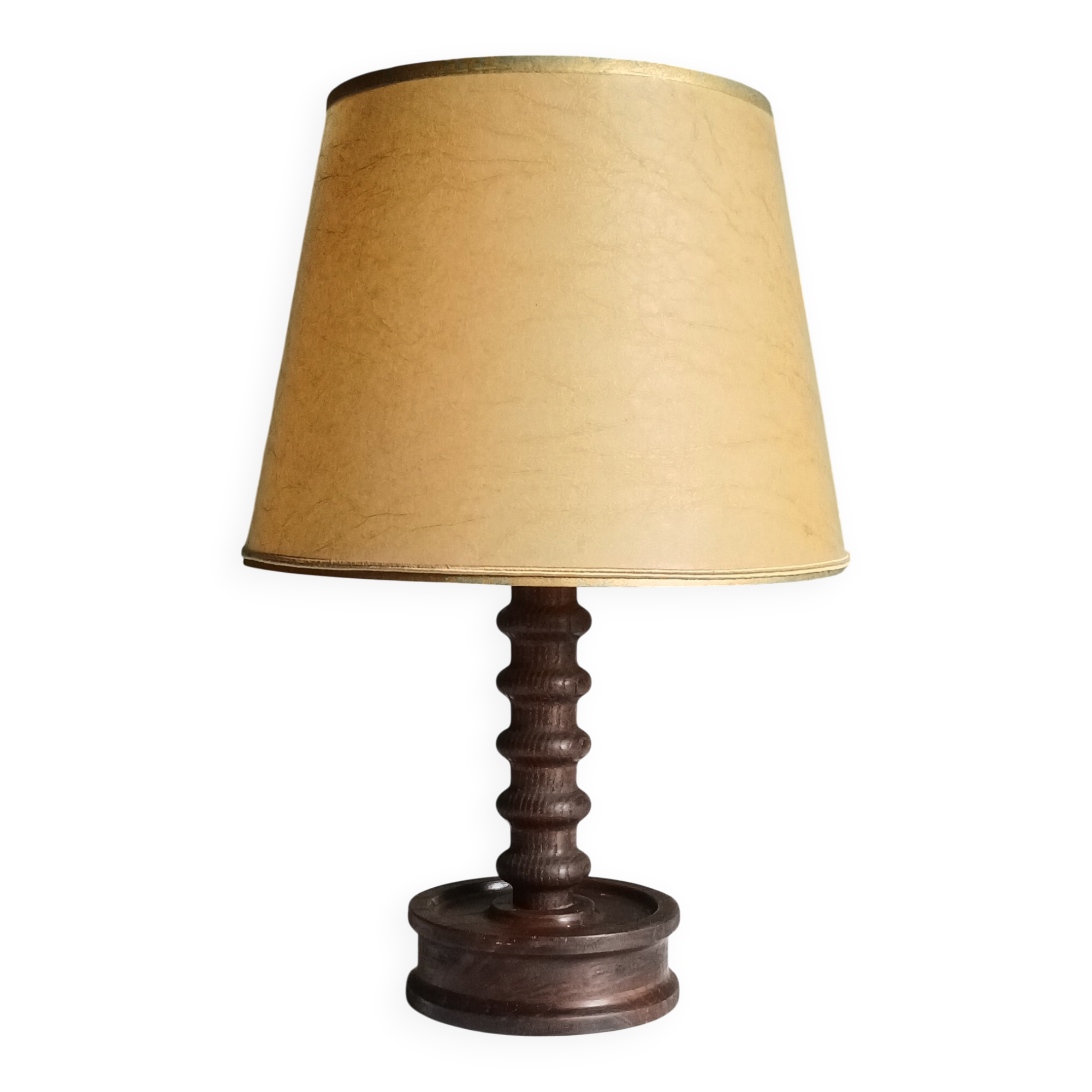 Turned wooden lamp in the style of Dudouyt