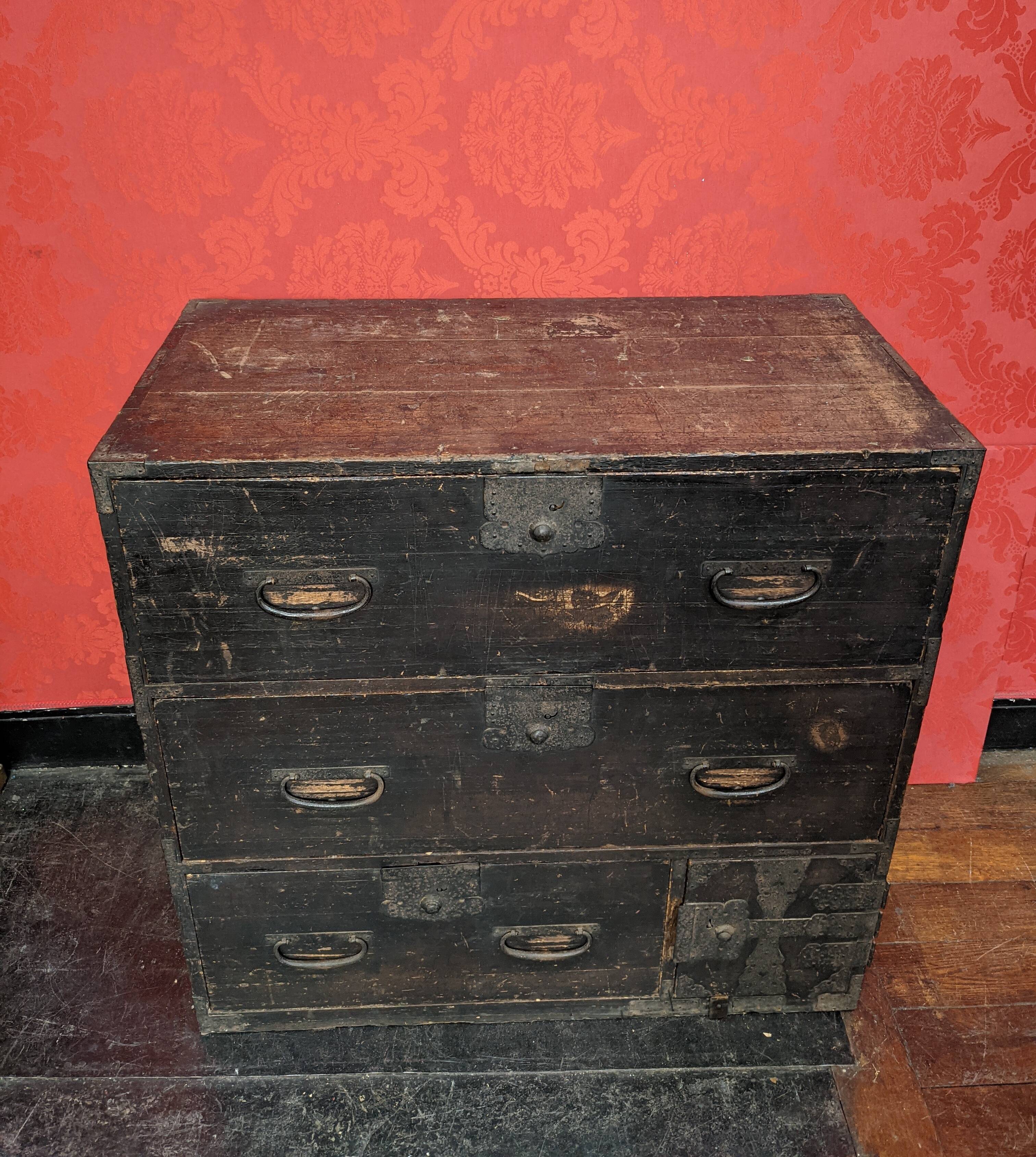 Tansu linen chest of drawers, japan, wabi sabi style, early nineteenth
