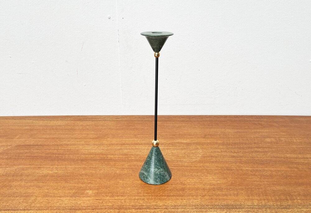 Postmodern Italian candlestick in metal and stone, 1980s.