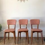 Set of 6 Scandinavian chairs in beech wood and pastel skaï 50s
