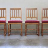 Vintage 1940s/50s Solid Oak Danish Farmhouse Chairs, Baroque style set of 4