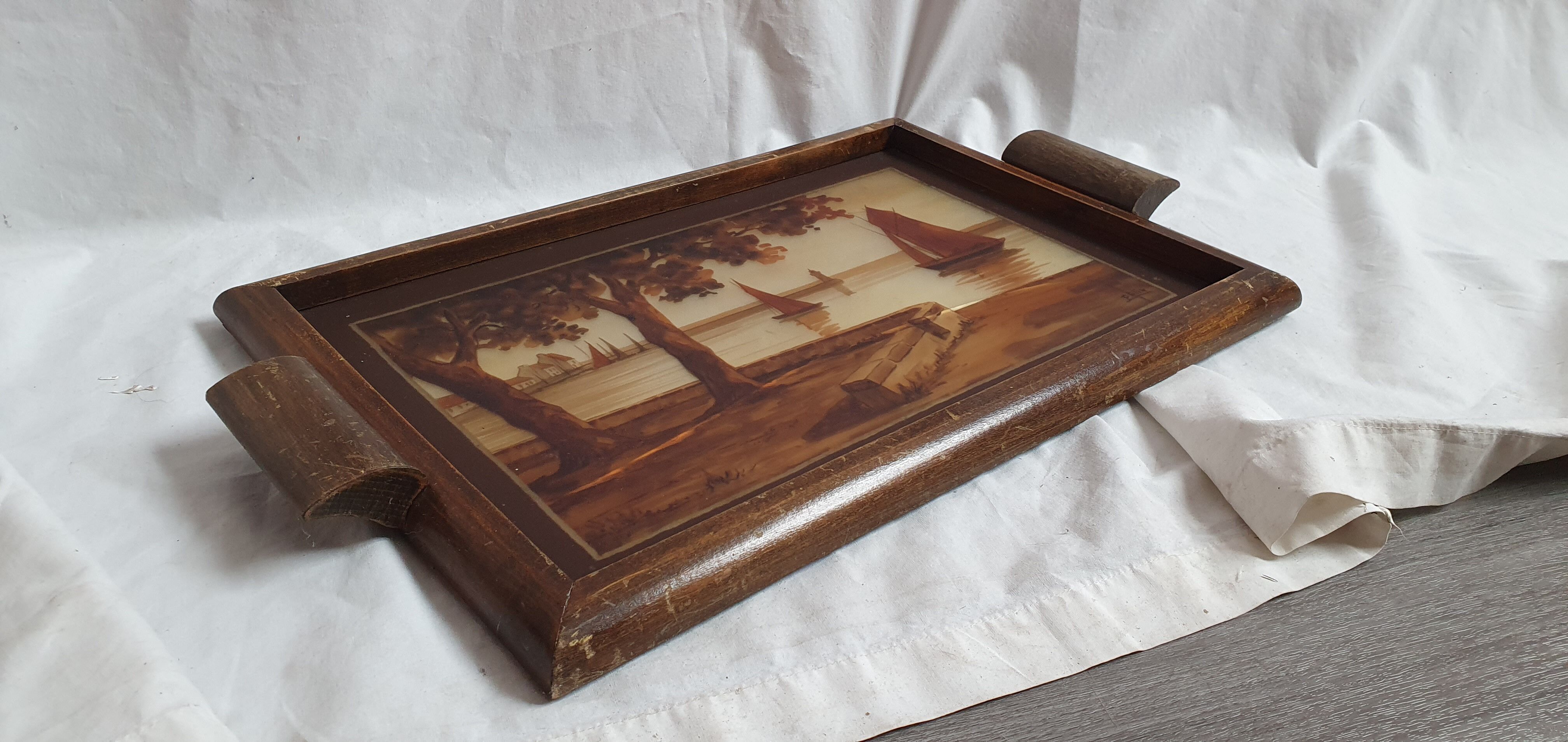 Service tray paint under glass signed P.Alix