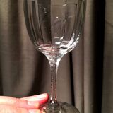 Set of 5 faceted crystal liqueur glasses with pearl legs