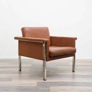 Leather armchair, 1970s, manufacturer Sitag, cognac brown leather.