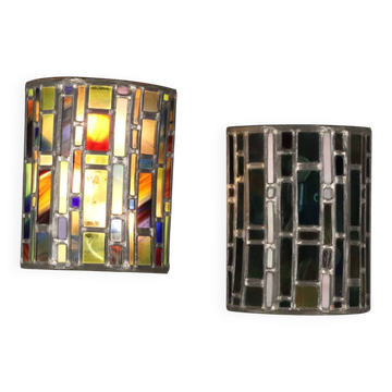 Vintage wall sconces in metal and mosaic glass, Italian design from the 1980s.