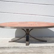 Table basse Jean Jaffeux, en pierre de lave émaillée avec structure en fer forgé, 60's