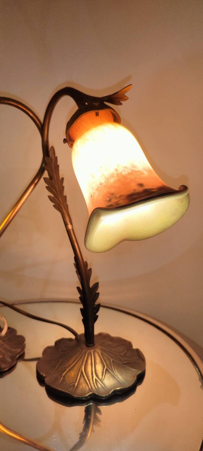 Two art nouveau style tulip lamps signed art de France