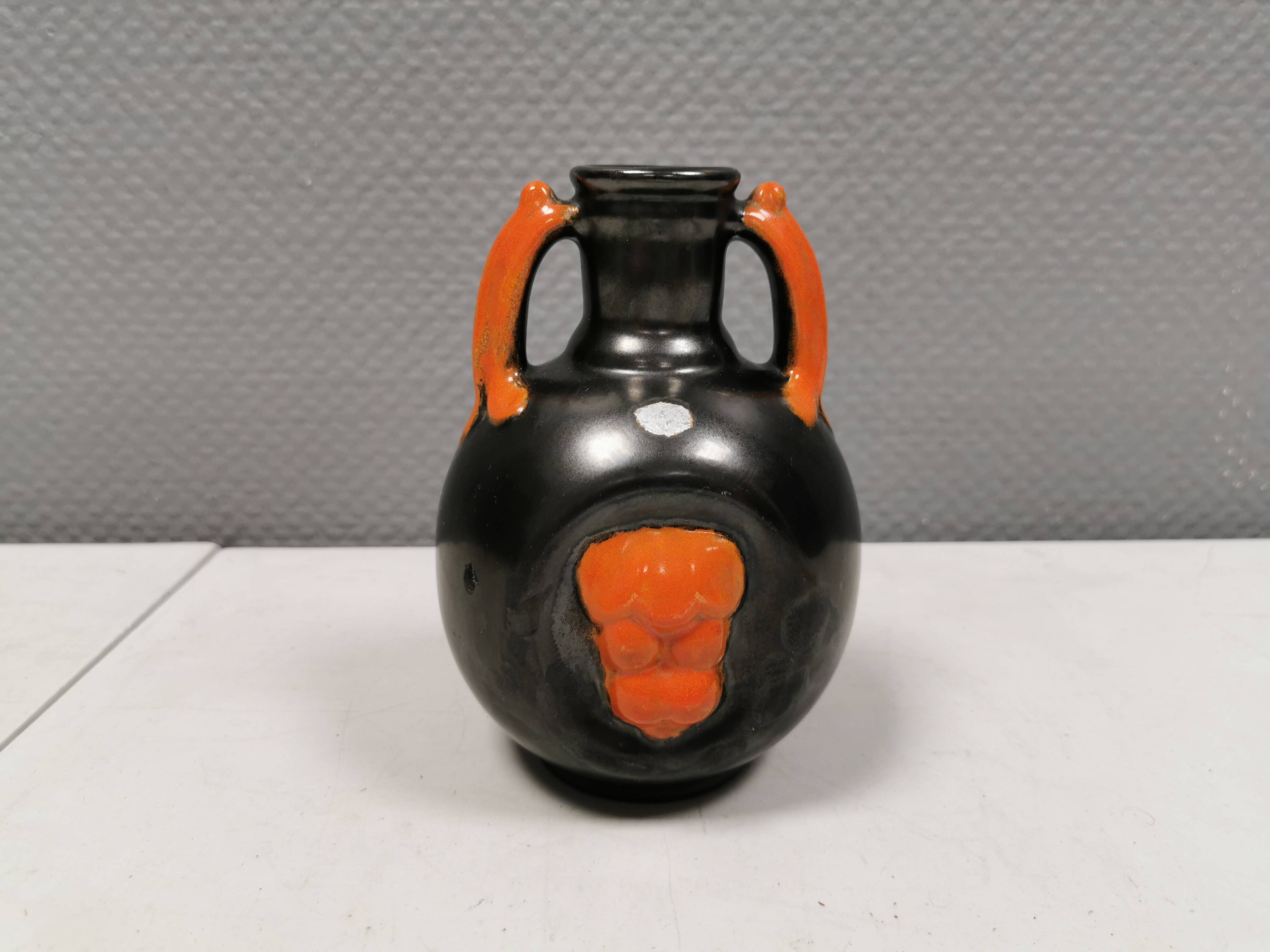 Vase in metallic glaze with orange details, Upsala Ekeby Sweden