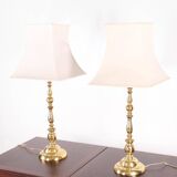Pair of large brass lamps
