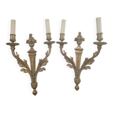Paire d'appliques anciennes style Louis XVI — Bronze ciselé — 2 bras —