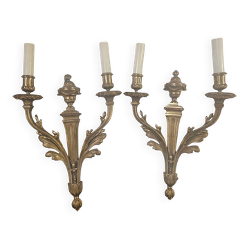Pair of antique wall lights in Louis XVI style — Chiselled bronze — 2 arms —