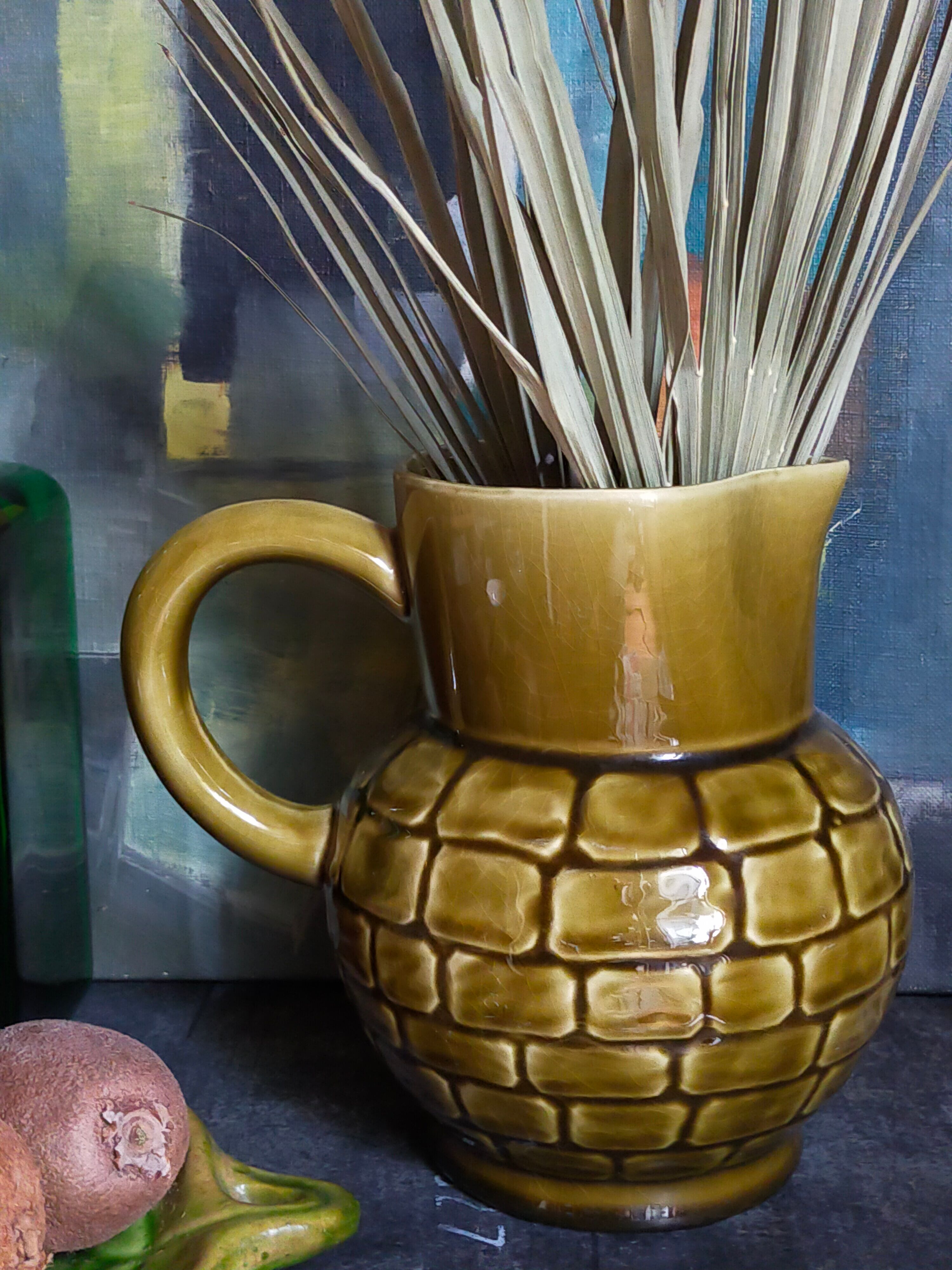 Bistro pitcher in vintage Sarreguemines earthenware