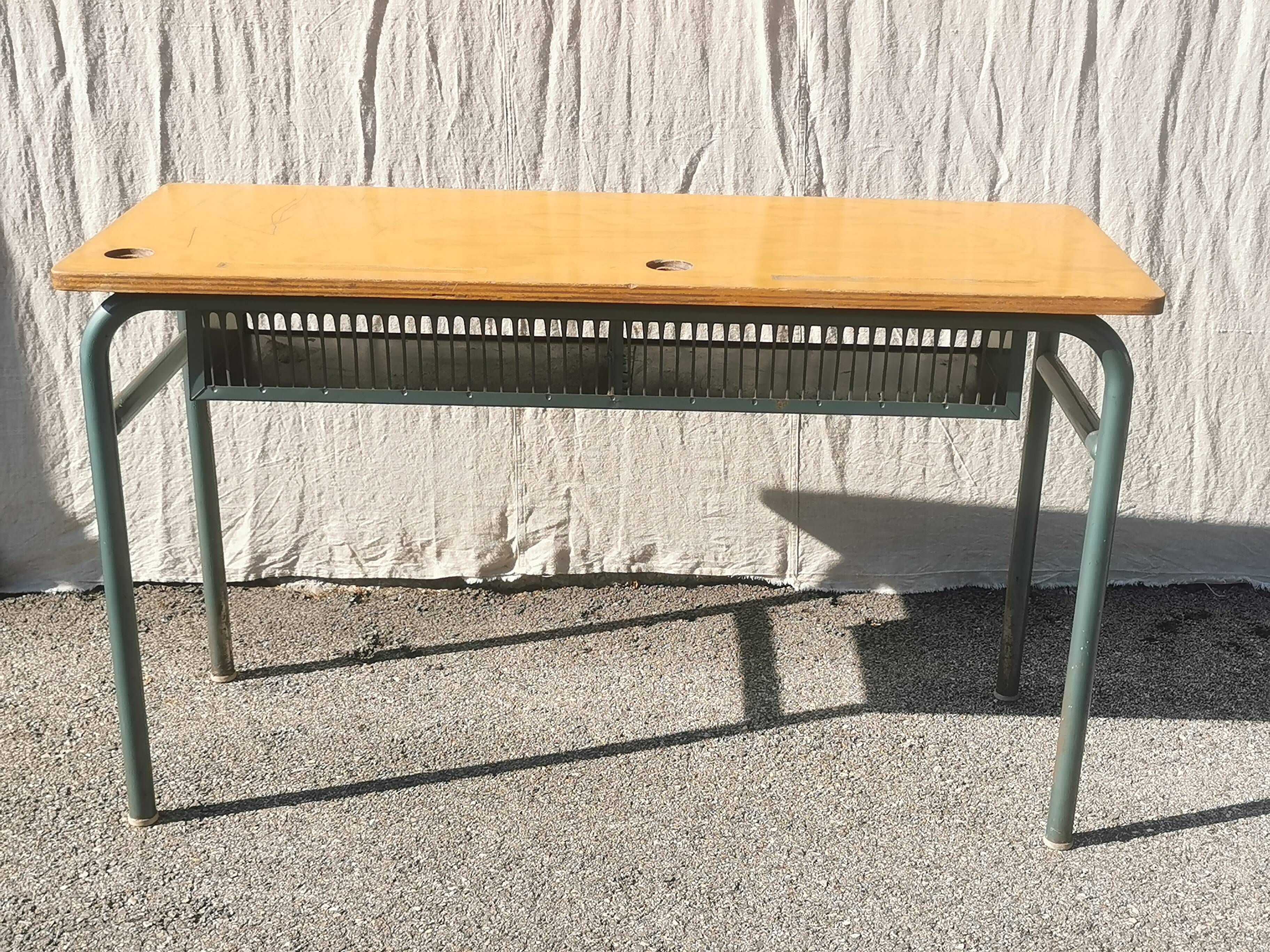 Vintage 2-seater desk with large metal locker