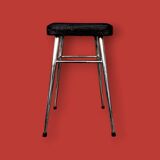 Pair of vintage stools in black faux leather and chrome steel – 1960s-1970s