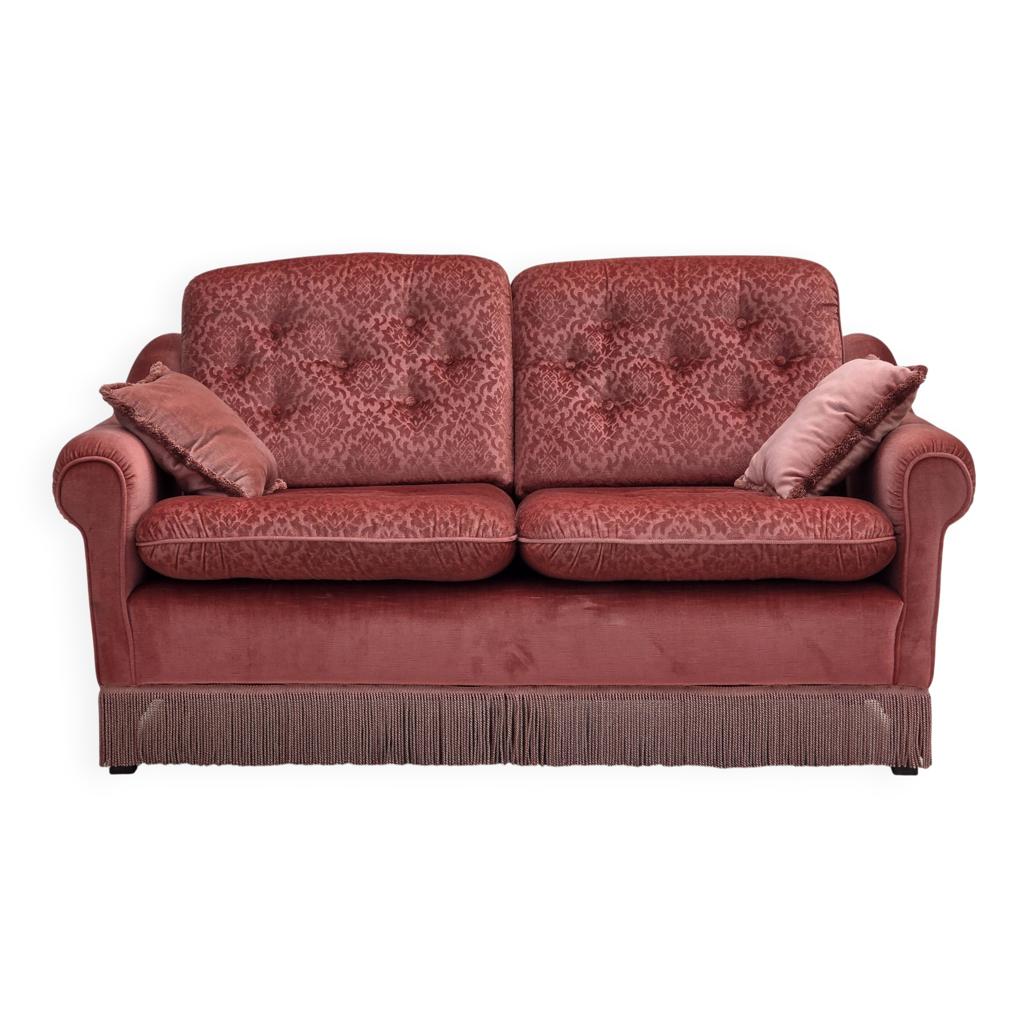 1980s, Scandinavian 2-seater sofa, pink furniture velour.