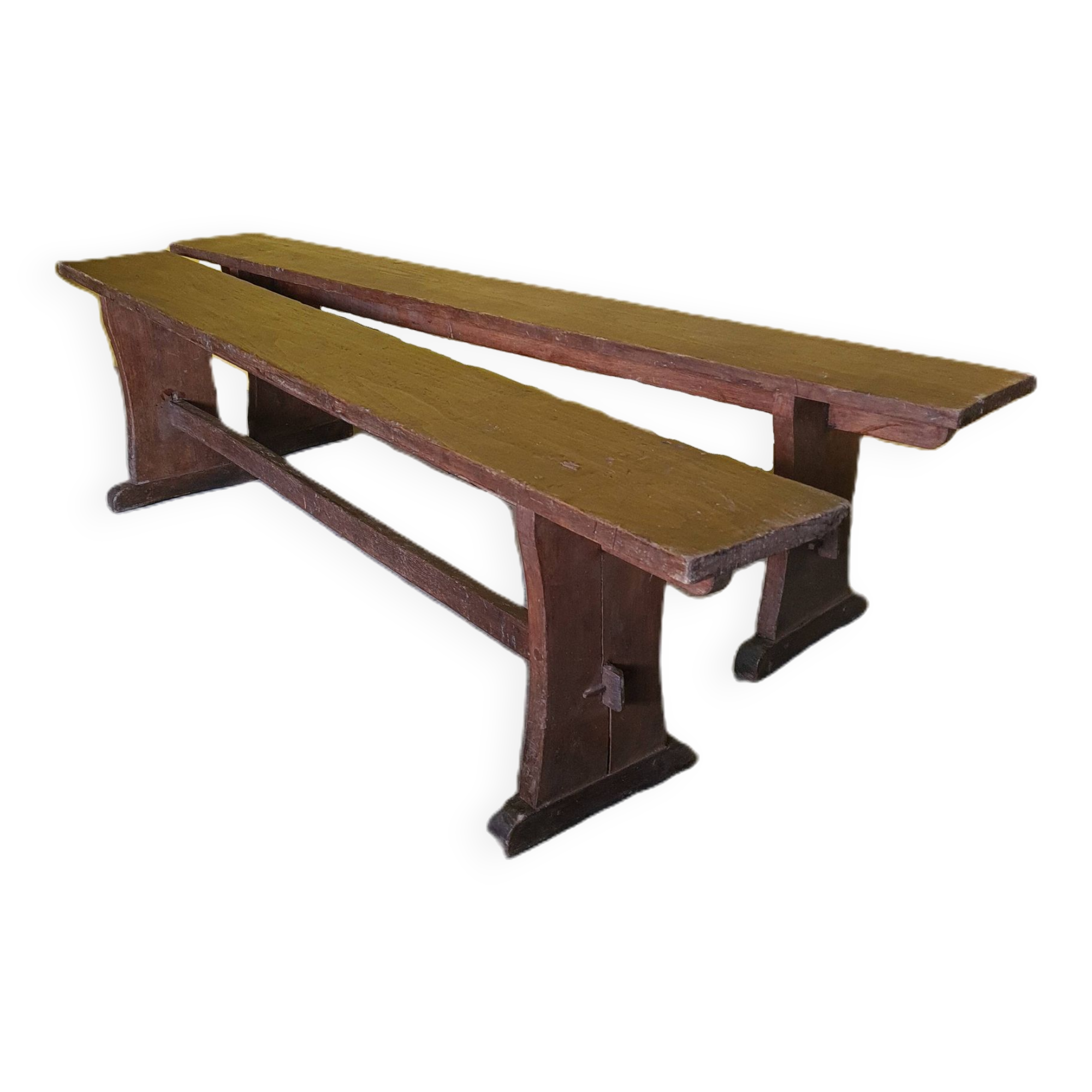 French Farmhouse/Monastery Benches Made Of Softwood, 1st Half Of The 20th Century