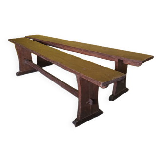 French Farmhouse/Monastery Benches Made Of Softwood, 1st Half Of The 20th Century