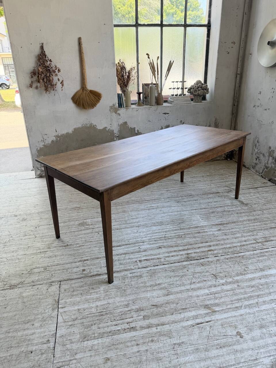 Table de ferme chêne pieds fuseaux 1950